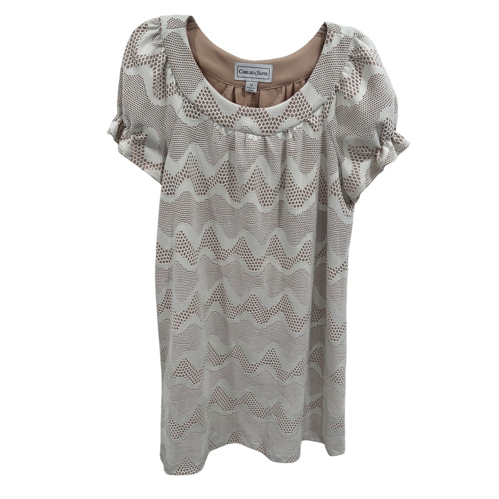 Chelsea Suite Womens Size 14 White‎ Nude Textured Puff Sleeve Shift Dress
